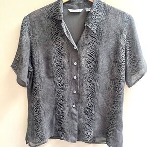 Gray Animal Print silk Button-Up Blouse size M/P